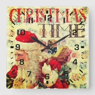 Relógio Quadrado Natais vintages Hora Papai Noel