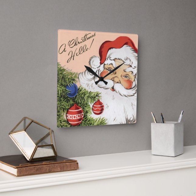 Relógio Quadrado Natais vintages Olá! Jolly Santa Claus (Escritório)