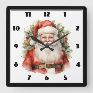 Relógio Quadrado Natais vintages que Santa Claus sorri