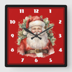 Relógio Quadrado Natais vintages que Santa Claus sorri