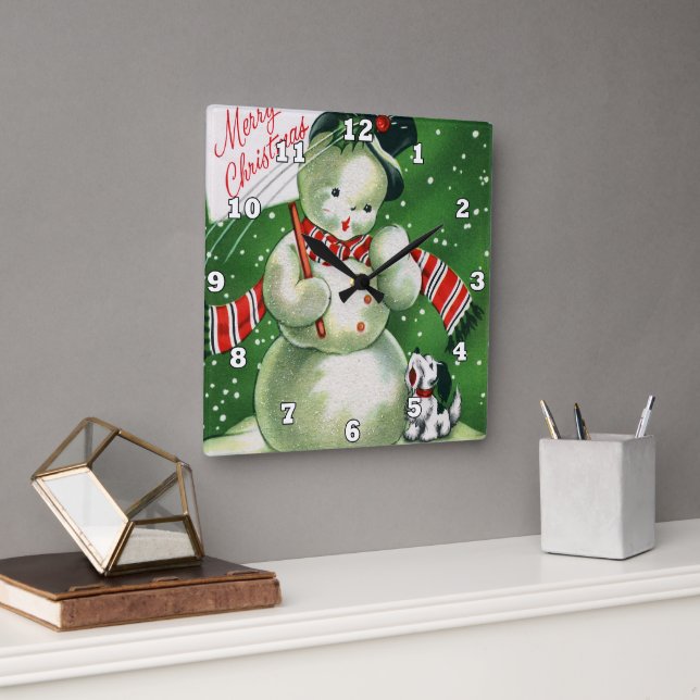 Relógio Quadrado Natais vintages retrorreflectores (Escritório)