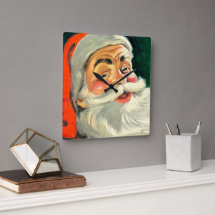 Relógio Quadrado Natal Antigo, Alegre Papai Noel Retro dos Anos 50