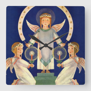 Relógio Quadrado Natal Antigo, Anjos da Santa Lúcia Escandinavos