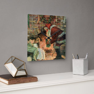 Relógio Quadrado Natal Antigo, Crianças do Papai Noel Vitoriano