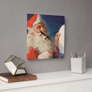 Relógio Quadrado Natal Antigo, Papai Noel Lista de Travessos e Boaz