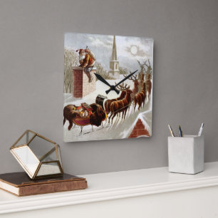 Relógio Quadrado Natal Antigo, São Nicolau no Telhado