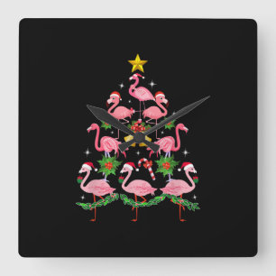 Relógio Quadrado Natal - Árvore de Natal Bonita Flamingo