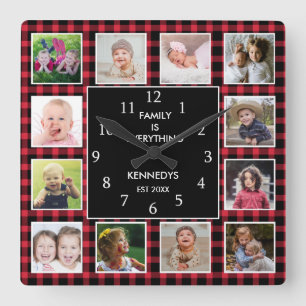 Relógio Quadrado Natal da Cotação da Família de Colagem de Fotos