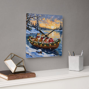 Relógio Quadrado Natal de barco de Akita
