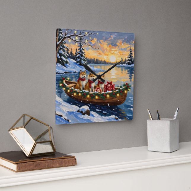 Relógio Quadrado Natal de barco de Akita (Escritório)