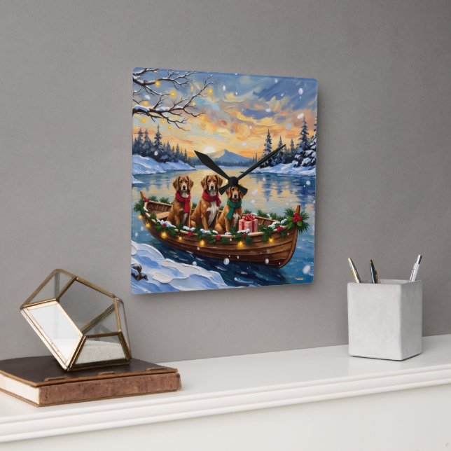 Relógio Quadrado Natal de Barco do Vizsla (Escritório)