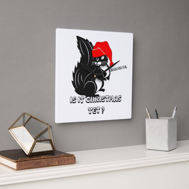 Relógio Quadrado natal de esquilo, já é Natal? (Escritório)