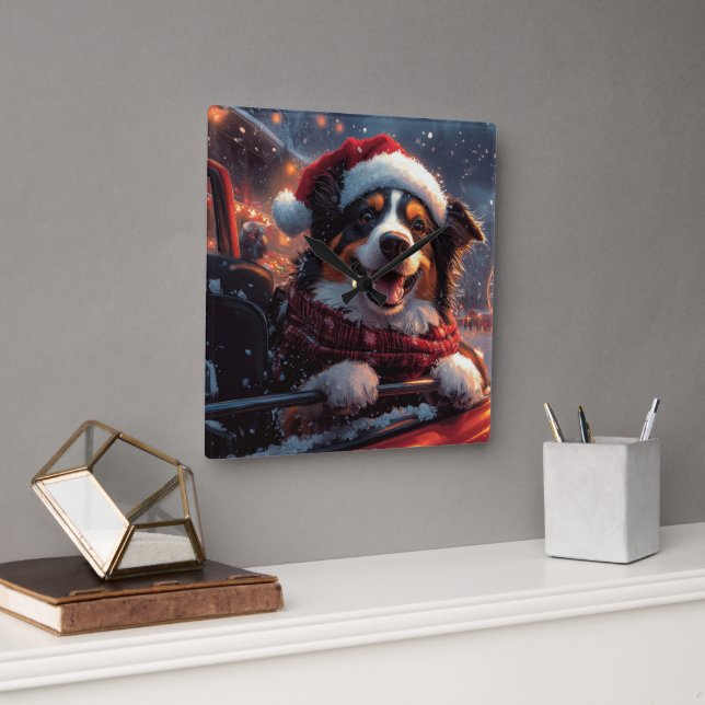 Relógio Quadrado Natal do Cachorro Kelpie Australiano (Escritório)