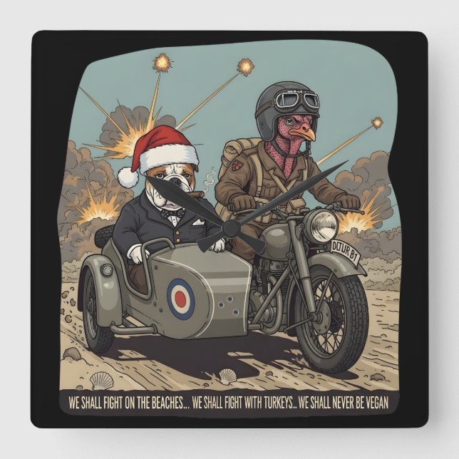 Relógio Quadrado Natal engraçado com tema britânico (Frente)