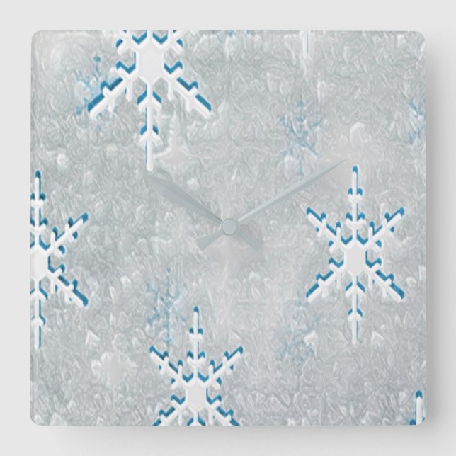 Relógio Quadrado Natal IceSnowflakes (Frente)