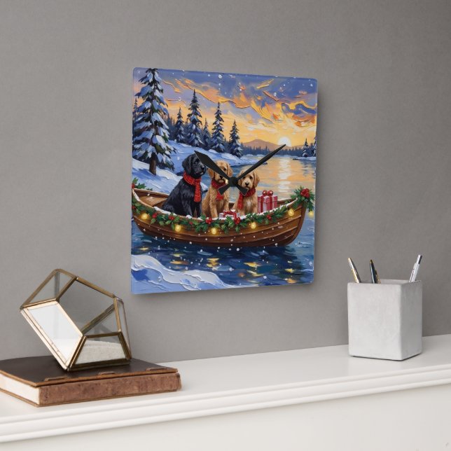 Relógio Quadrado Natal no barco do Bernedoodle (Escritório)