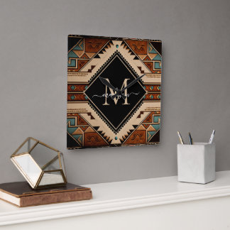 Relógio Quadrado Native American Indian Culture Boho Style Monogram