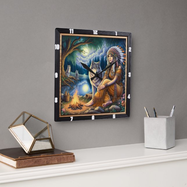 Relógio Quadrado Native Bloom: Luz de Morning Liliões (Escritório)