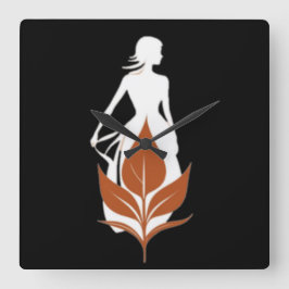 Relógio Quadrado Nature and Woman Silhouette Elegant Feminine Art 