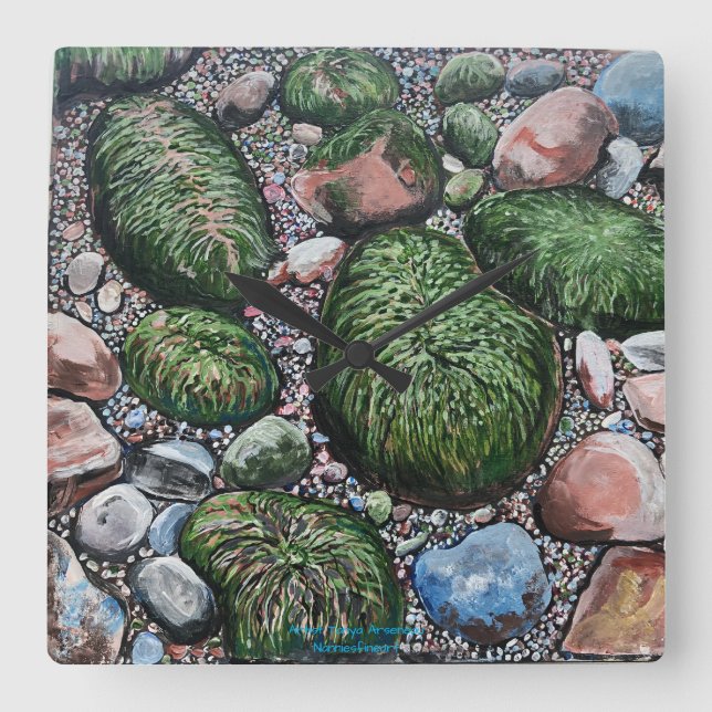 Relógio Quadrado Nature Beach Rocks Modern (Frente)
