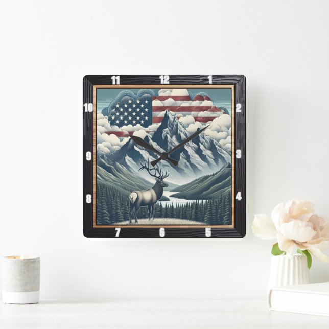 Relógio Quadrado Natureza Patriótica da Montanha Mose (Lar)