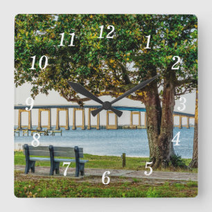 Relógio Quadrado Navarre Park Bench e Bridge Wall Clock