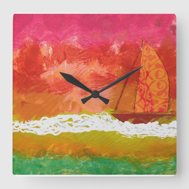 Relógio Quadrado Navegação em Céu Vermelho (Frente)