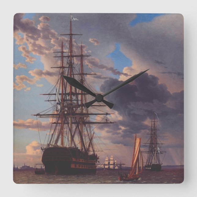 Relógio Quadrado Navio e uma Fragata ao Ancoradouro  (Frente)