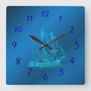 Relógio Quadrado navio em azul vigia