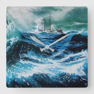 Relógio Quadrado Navio no mar em tempestade