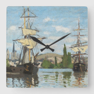Relógio Quadrado Navios de Claude Monet   que montam no Seine em