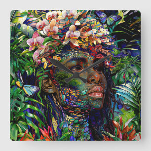 Relógio Quadrado "Nayari" - Espelhamento Da Selva - Mulheres Na Ama