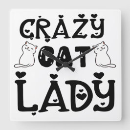 RELÓGIO QUADRADO NEGRO E BRANCO, UMA MULHER DE GATO BRANCO DIZENDO