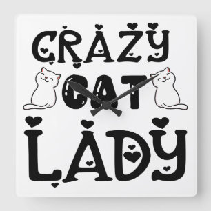RELÓGIO QUADRADO NEGRO E BRANCO, UMA MULHER DE GATO BRANCO DIZENDO
