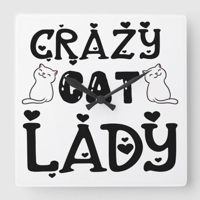 RELÓGIO QUADRADO NEGRO E BRANCO, UMA MULHER DE GATO BRANCO DIZENDO (Frente)