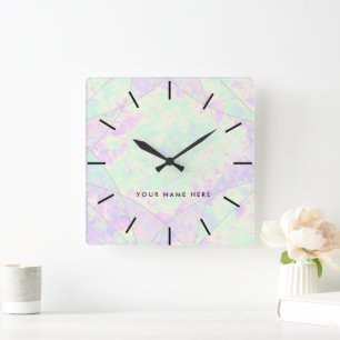 Relógio Quadrado Neon Colors Gemstone Textura Opal