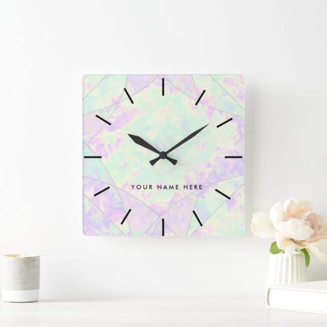 Relógio Quadrado Neon Colors Gemstone Textura Opal (Lar)