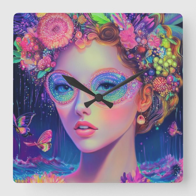Relógio Quadrado Neon Garden Goddese (Frente)