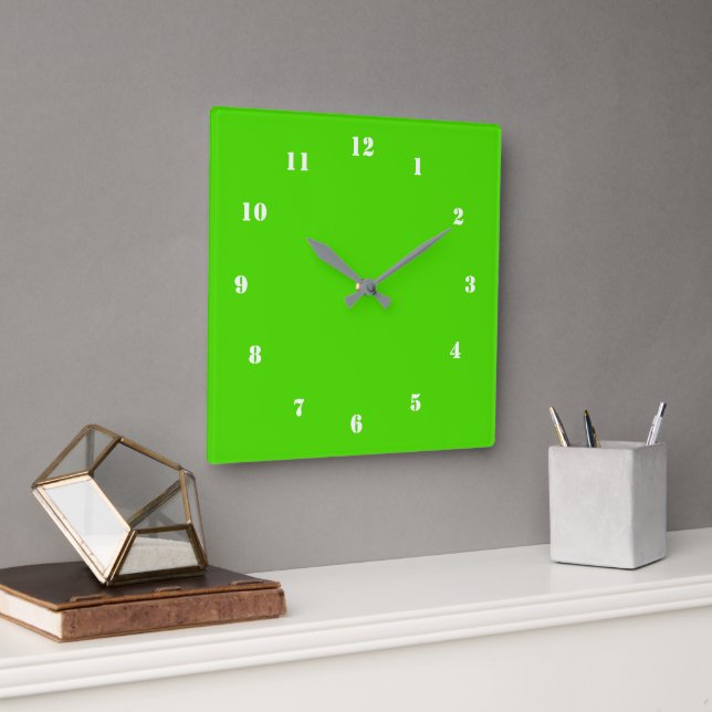 Relógio Quadrado Neon Green Clock - Cor Personalizada Design (Escritório)