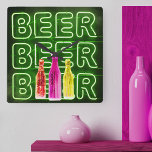 Relógio Quadrado Neon LED Beer Sinal Green<br><div class="desc">Relógio de parede quadrado impresso com sinal de bar de aparência neon. O design tem garrafas coloridas de cerveja e é escrito com a palavra BEER em LED strip-luz. Tem uma paleta colorida de verde,  vermelho,  rosa e amarelo. Navegue na nossa loja para procurar alternativos.</div>