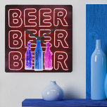 Relógio Quadrado Neon LED Beer Sinal Red<br><div class="desc">Relógio de parede quadrado impresso com sinal de bar de aparência neon. O design tem garrafas coloridas de cerveja e é escrito com a palavra BEER em LED strip-luz. Tem uma paleta colorida de vermelho,  rosa,  azul e roxo. Navegue na nossa loja para procurar alternativos.</div>