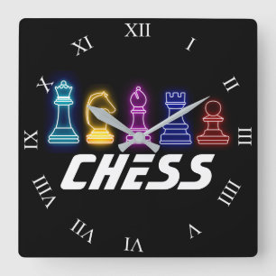 Relógio Quadrado Neon Lights Chess Pieds Chess Queen