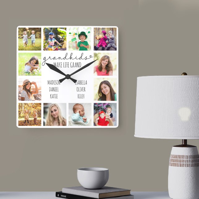Relógio Quadrado Netos Fazem A Vida A Grande Cotação 12 Foto Branco (Grandparent photo gift from grandchildren)