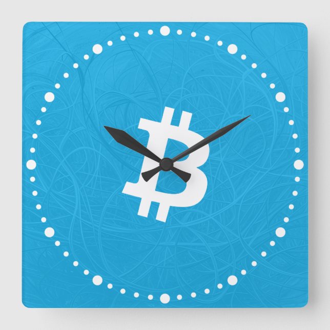 Relógio Quadrado Neurônio Bitcoin Azul (Frente)