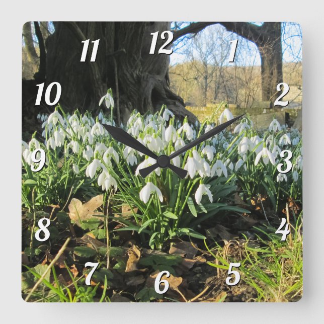 Relógio Quadrado Neve debaixo de uma Árvore Amarela - (Frente)