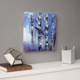 Relógio Quadrado Neve no passarinho encantado