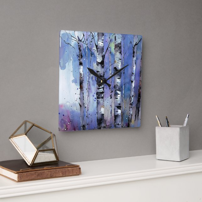 Relógio Quadrado Neve no passarinho encantado (Escritório)