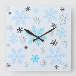 Relógio Quadrado Neves e flocos de neve em azul claro
