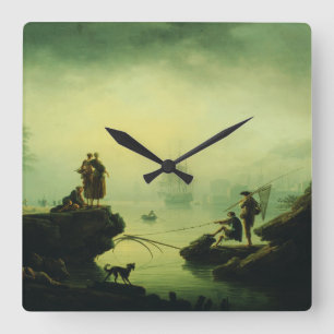 Relógio Quadrado Névoa da Manhã no mar por Joseph Vernet 