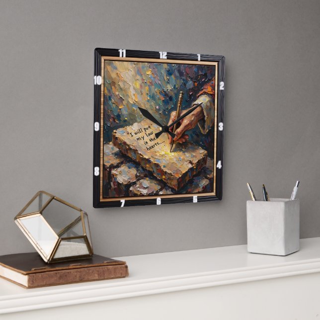 Relógio Quadrado New Covenant: Law Inscribed (Escritório)